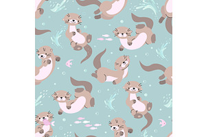 Otters seamless pattern. Cartoon, a Graphic by Valerie Bodnar