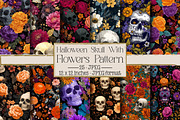 Halloween Skull With Flowers Pattern, an Illustration by DreamPrint404 (Thumbnail 1 of 4)