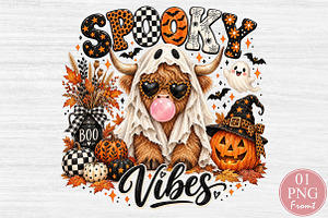 Spooky Vibes Highland Cow PNG, a Seasonal Illustration by Rose Art