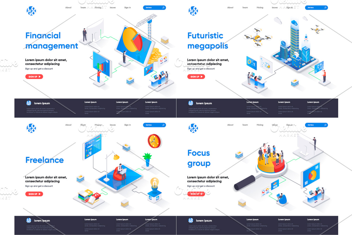 Isometric Landing Page Template, an Illustration by alexdndz (Photo 21 of 29)