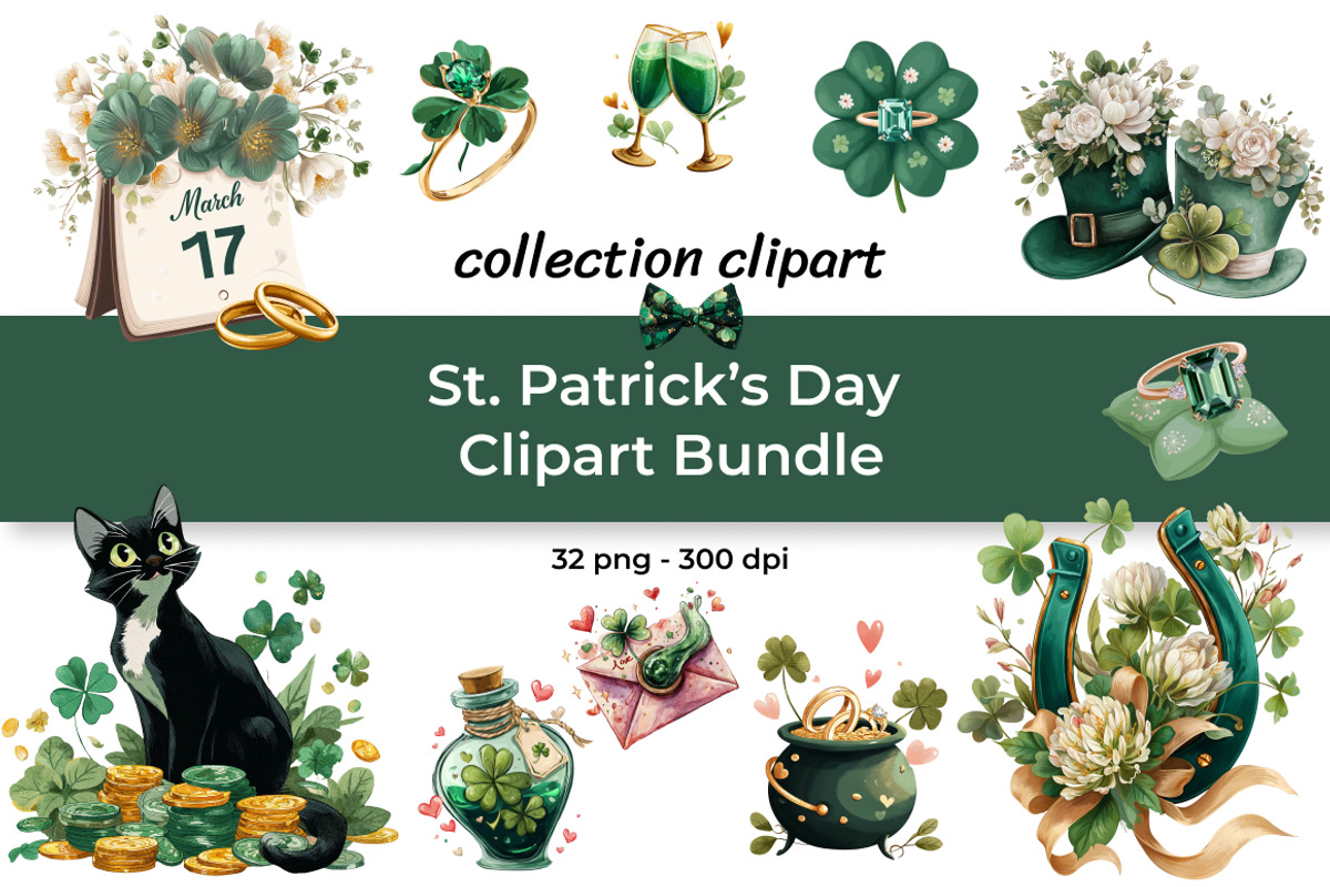 St. Patrick’s Day Clipart Bundle, a Decorative Illustration by InkyQueenArt (Photo 1 of 7)