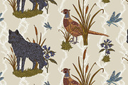 Wolf, Pheasant, Dragonfly, a Pattern Graphic by NayaChu (Thumbnail 1 of 9)