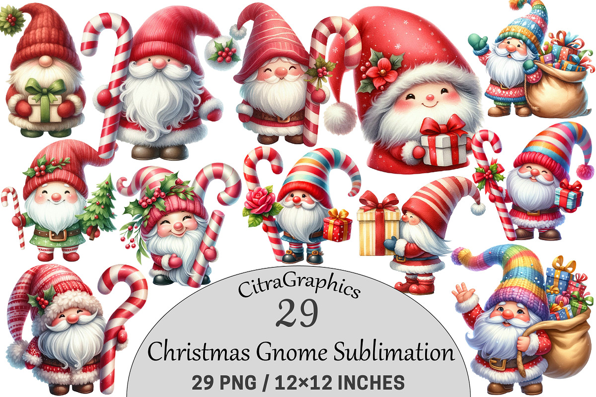 Watercolor Christmas Gnome, a Seasonal Illustration by CitraGraphics (Photo 1 of 4)
