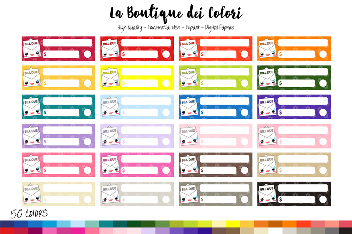 50 Rainbow Bill Reminder Clip Art, an Illustration by La Boutique dei Colori