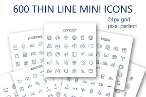600 vector thin line mini icons set.