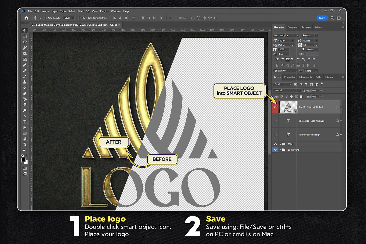Gold Logo Photoshop Mockup, a Product Mockup by Andrew Skoch Design (Photo 2 of 3)