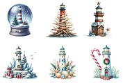 Christmas Lighthouse Clipart, an Illustration by DreamArtGraphic (Thumbnail 2 of 6)
