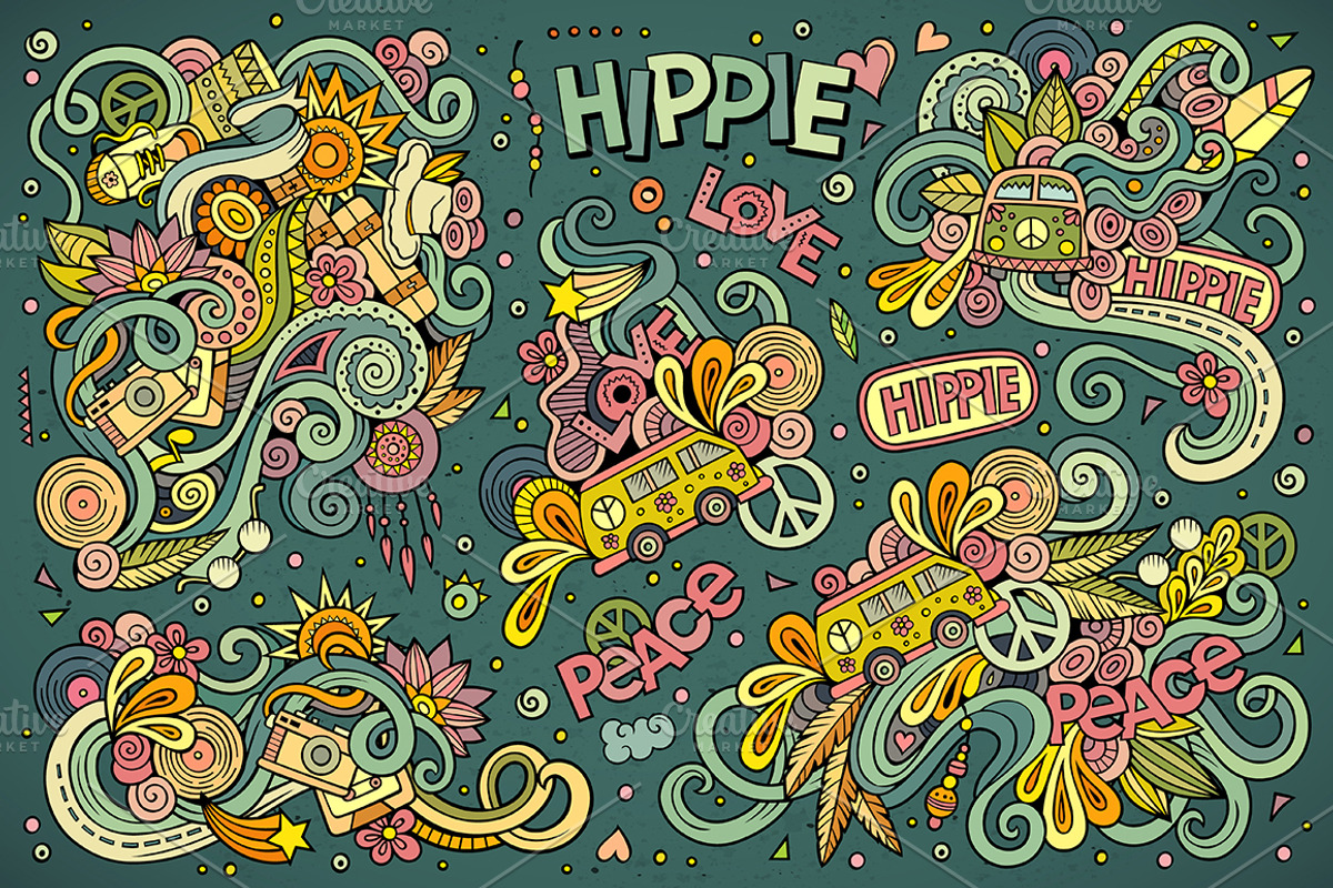 Hippie Doodles Designs Big Set, a Decorative Illustration by BALABOLKA (Photo 3 of 10)
