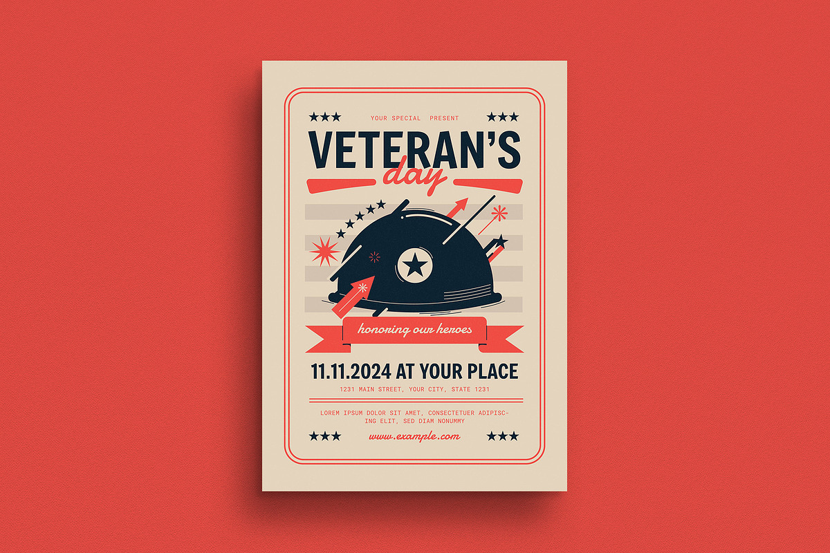 Vintage Veterans Day Event Flyer, a Flyer Template by VectorVactory (Photo 1 of 3)