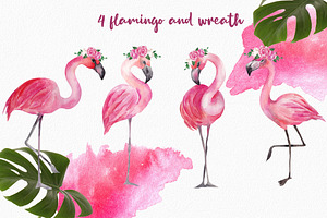 Flamingo And Flowers