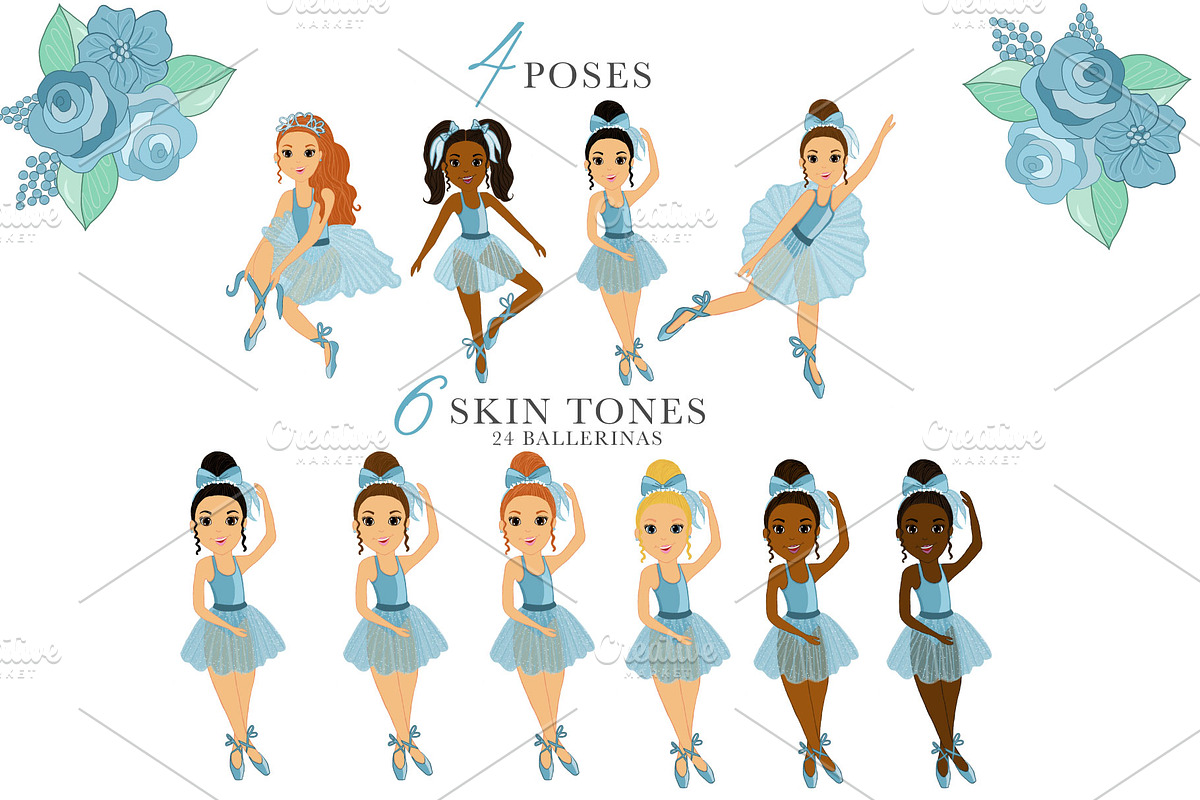 Blue Ballerina Girl Clipart, an Illustration by Oh Darling Graphics (Photo 2 of 3)