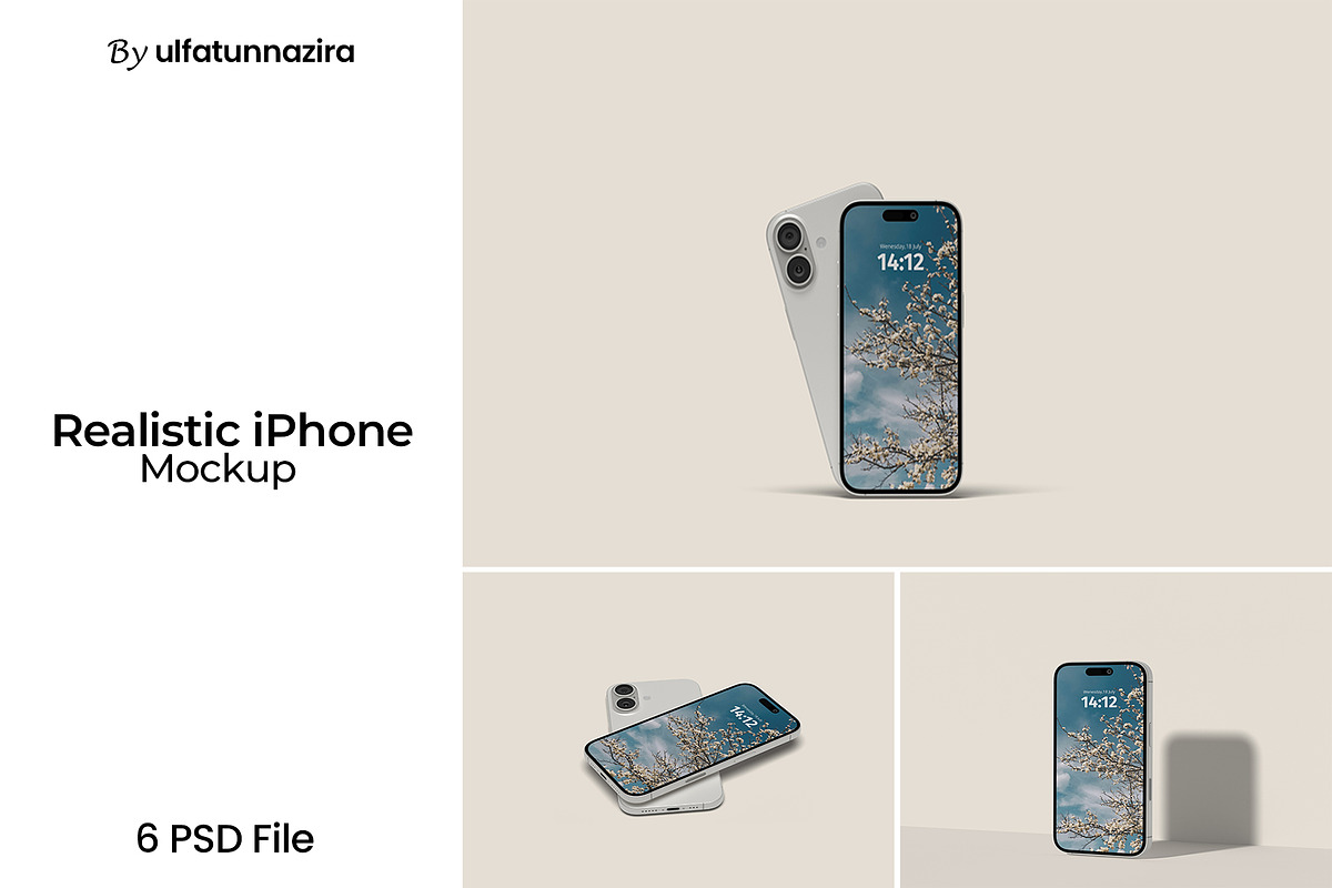 Realistic iPhone Mockup, an iPhone Mockup by ulfatunnazira (Photo 1 of 7)