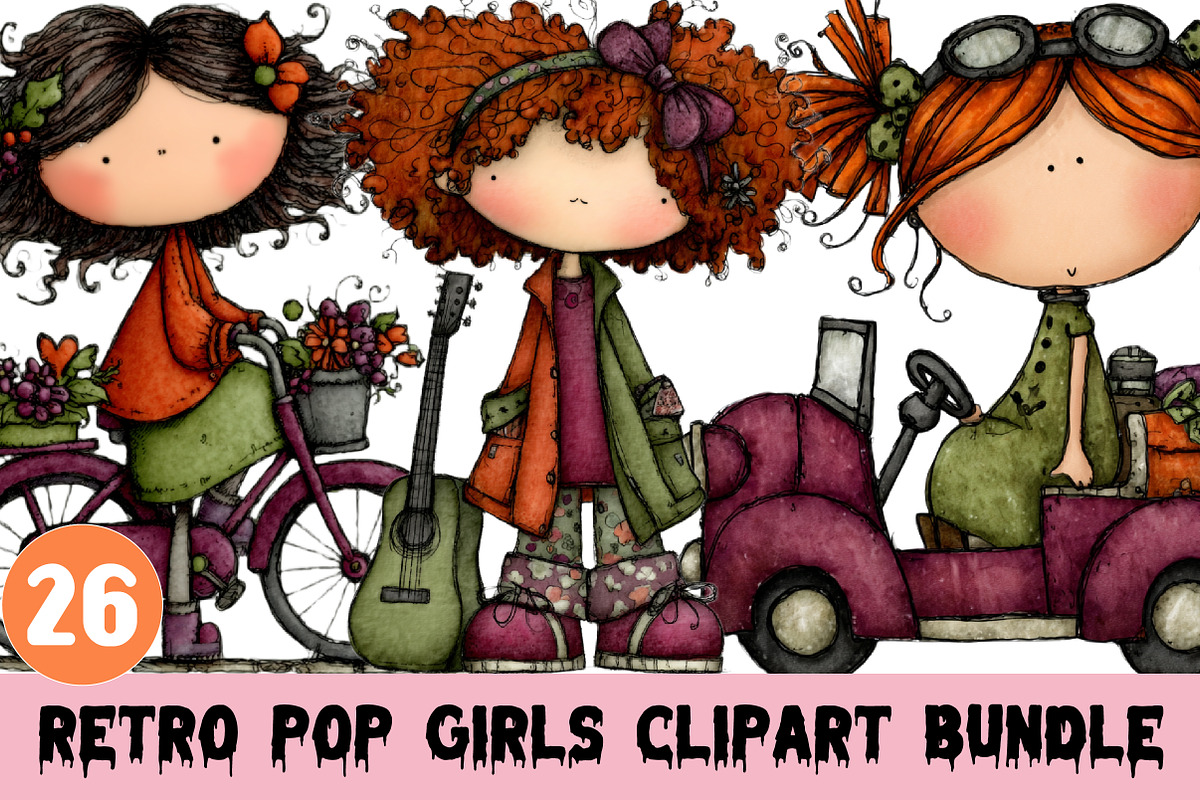 Retro Pop Girls Clipart Bundle, a Graphic by CitraGraphics (Photo 1 of 4)
