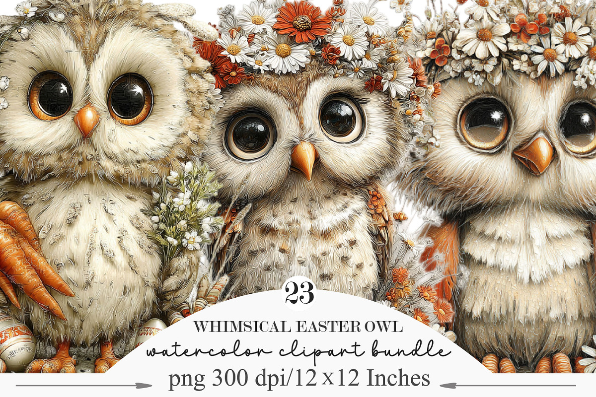 Whimsical Easter Owl Clipart, an Illustration by Designking (Photo 1 of 5)
