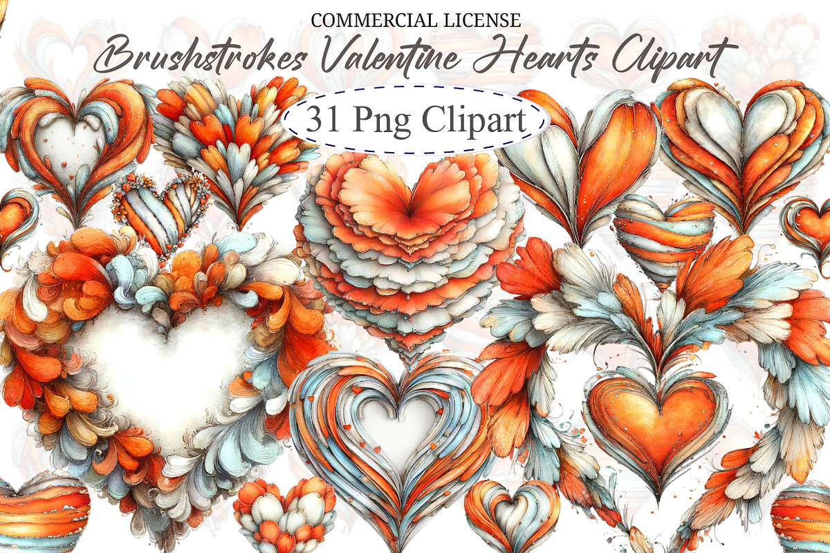 Brushstrokes Valentine Hearts Clipar, an Illustration by designcity5 (Photo 1 of 5)