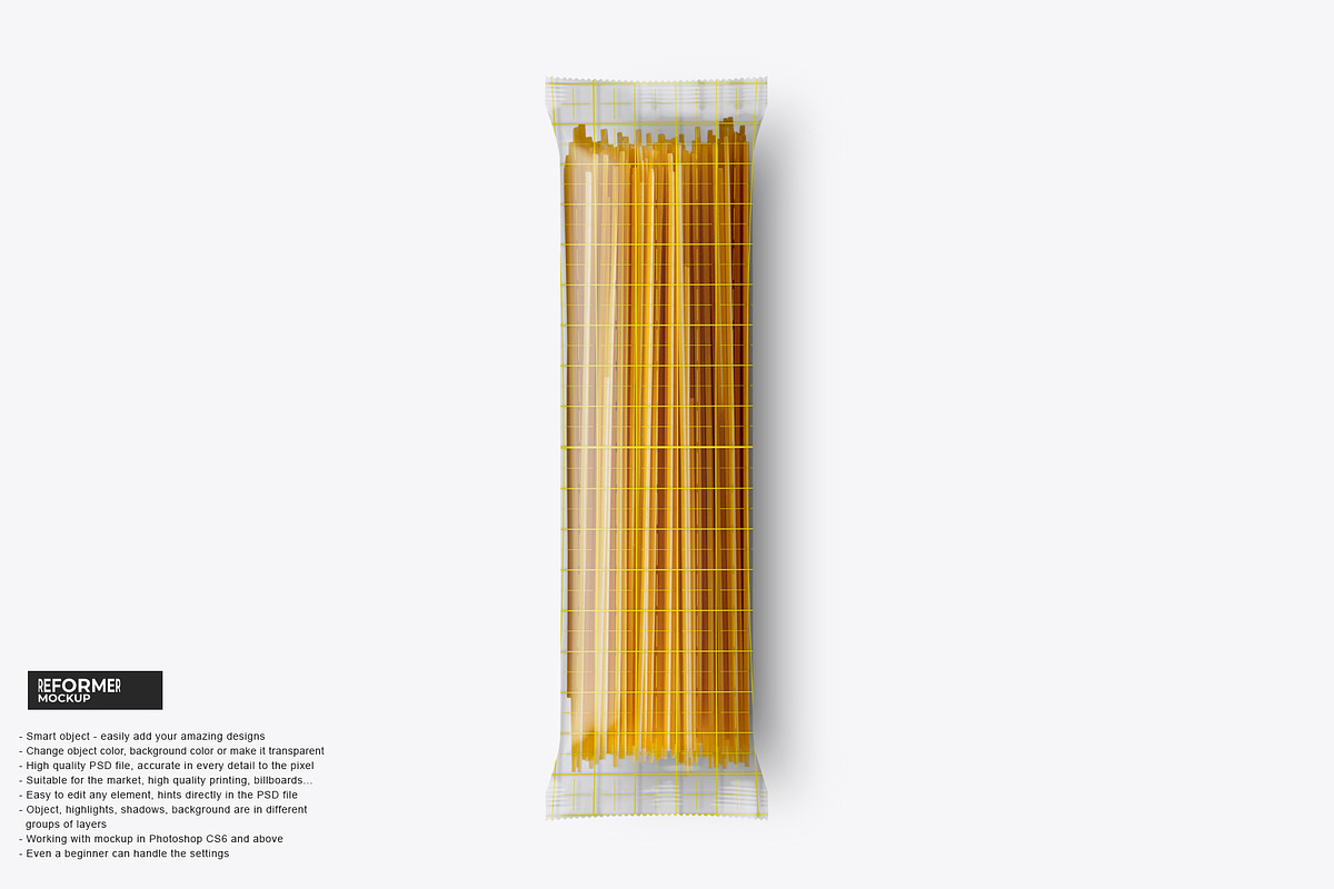 Glossy Spaghetti Bag Mockup, a Packaging Mockup by Reformer Mockup (Photo 4 of 4)