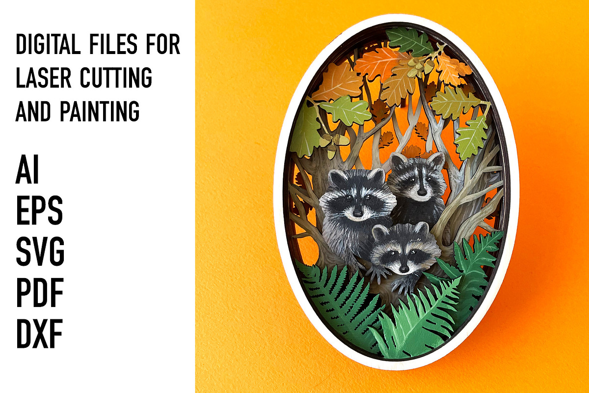 Raccoon Forest Shadow Box SVG, an Object Graphic by HelloWood (Photo 1 of 5)