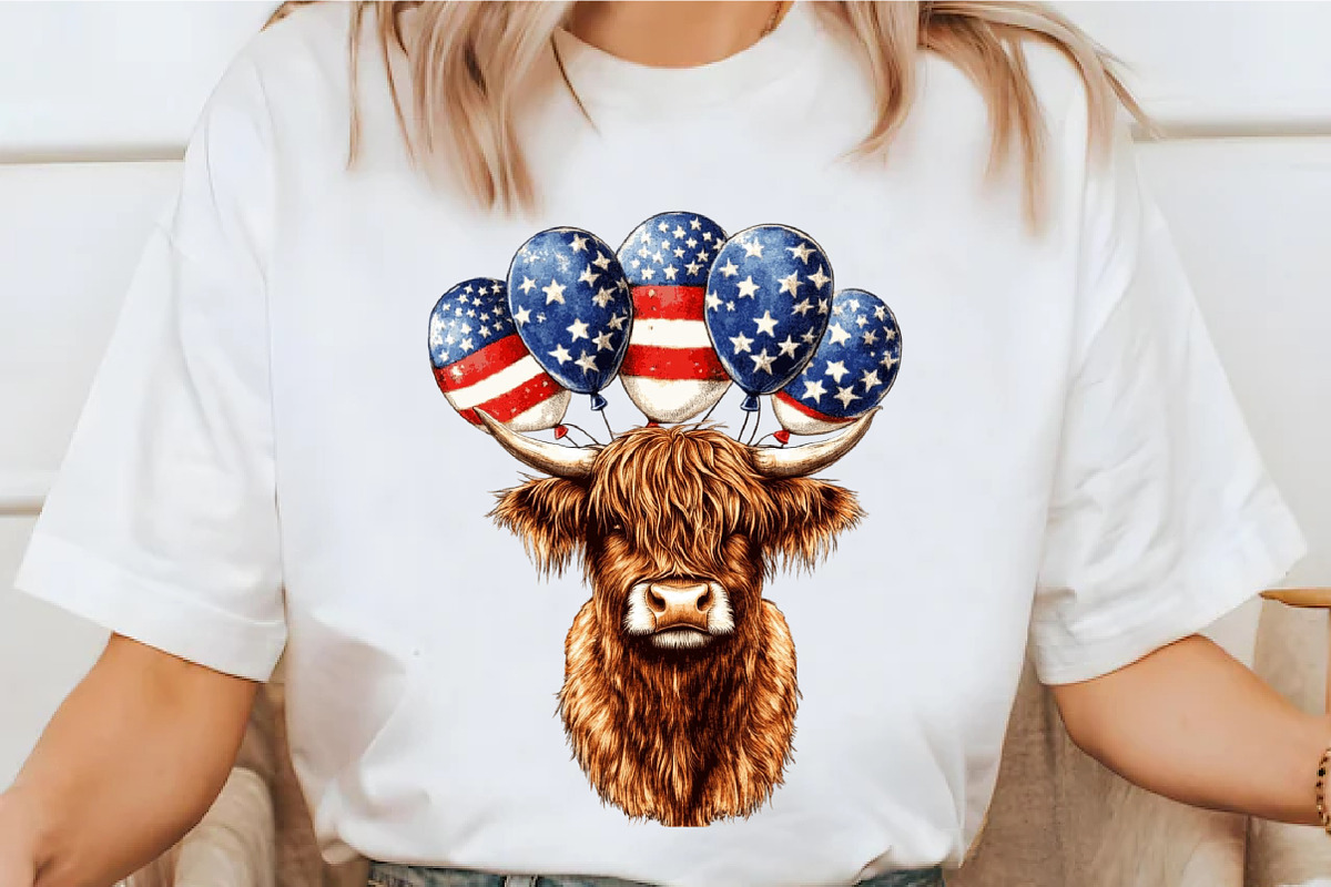 Patriotic Highland Cow Clipart PNG, an Illustration by designcity5 (Photo 3 of 5)