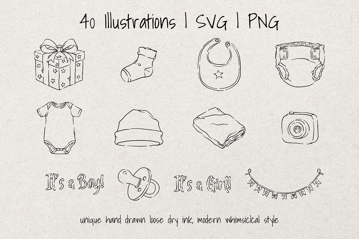 Baby Shower |Whimsical Sketch Bundle, an Illustration by Artalia (Photo 2 of 5)