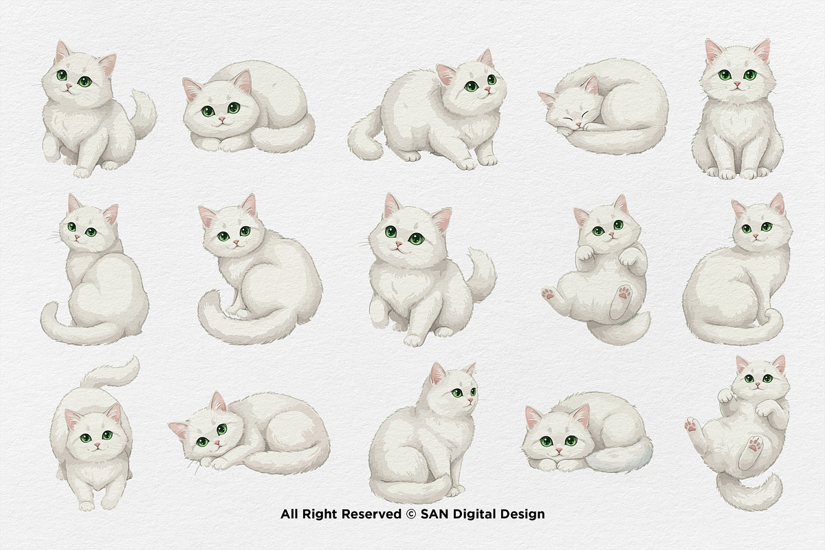 15 Bundle Watercolor White Cat Pet, an Animal Illustration by Morspective (Photo 8 of 8)
