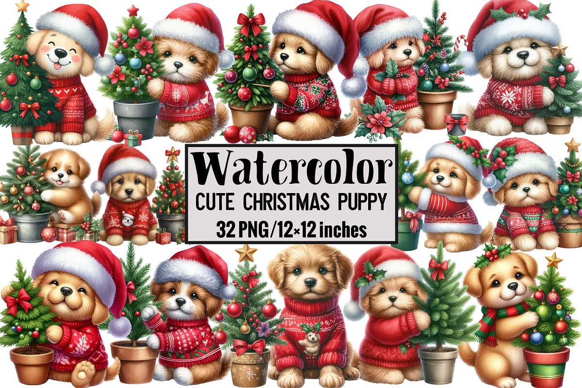 Cute Christmas Puppy Clip Art, an Illustration by Design Market (Photo 1 of 5)