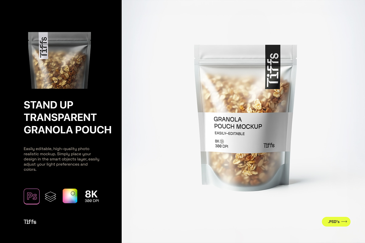 Transparent Granola Packaging Pouch, a Household Mockup by TIFFS (Photo 1 of 5)
