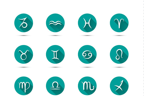 Zodiac Flat Icons With Long Shadow