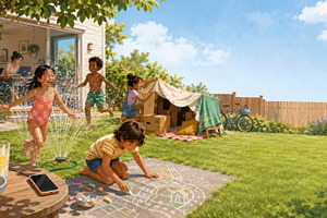 Children enjoying summer outdoors, d, a Photo by Dvoevnore photos