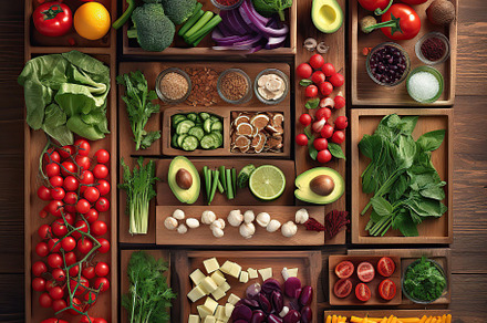 Fresh vegetables and fruits knolling composition. Healthy natural organic food., a Food & Drink Photo by AlyaAnd