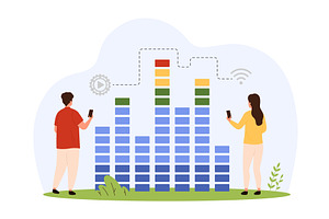 Sound mixer software, tiny people, a Technology Illustration by Flashvector