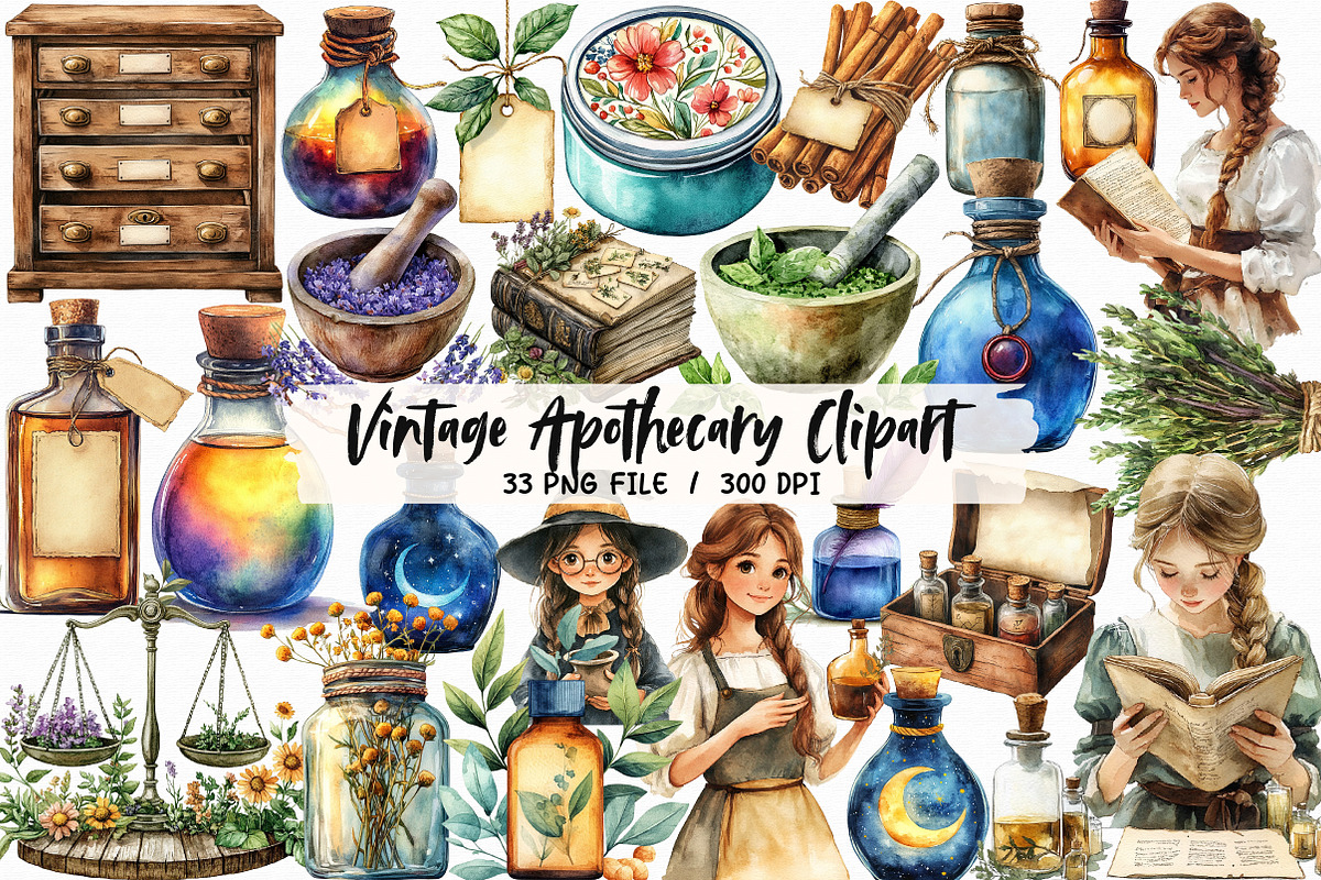 Vintage Apothecary Clipart, an Illustration by Libby Wishes (Photo 1 of 4)