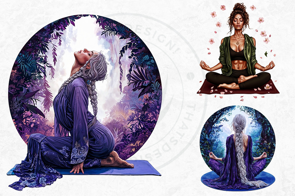 Boho woman meditating Clipart set, a Person Illustration by ThatsDesignArt (Photo 9 of 10)