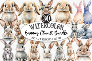 Watercolor Bunnies Clipart, an Illustration by Designking