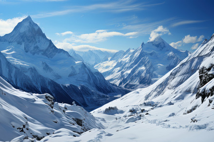 Majestic Snow-Covered Mountain Peaks in Winter Landscape of the Alps, a Photo by AS photostudio