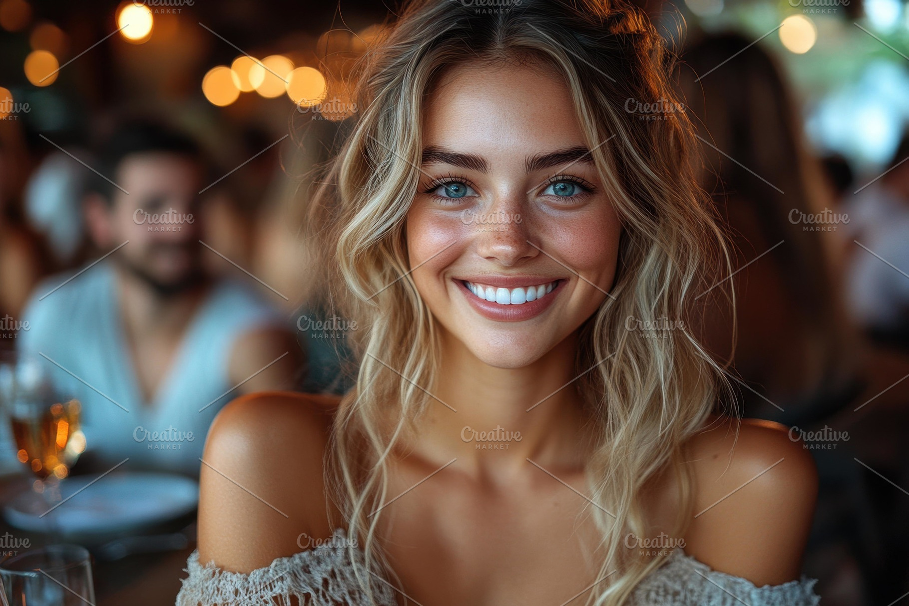Smiling woman enjoying a cheerful ev, a Photo by Tanuart