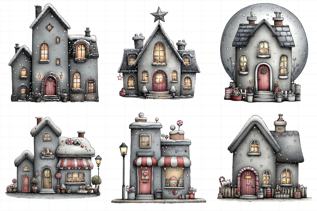 Whimsical Christmas House Clipart, an Illustration by Daily.Designs (Photo 3 of 5)