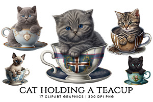 Cat Holding A Teacup In Its Paws