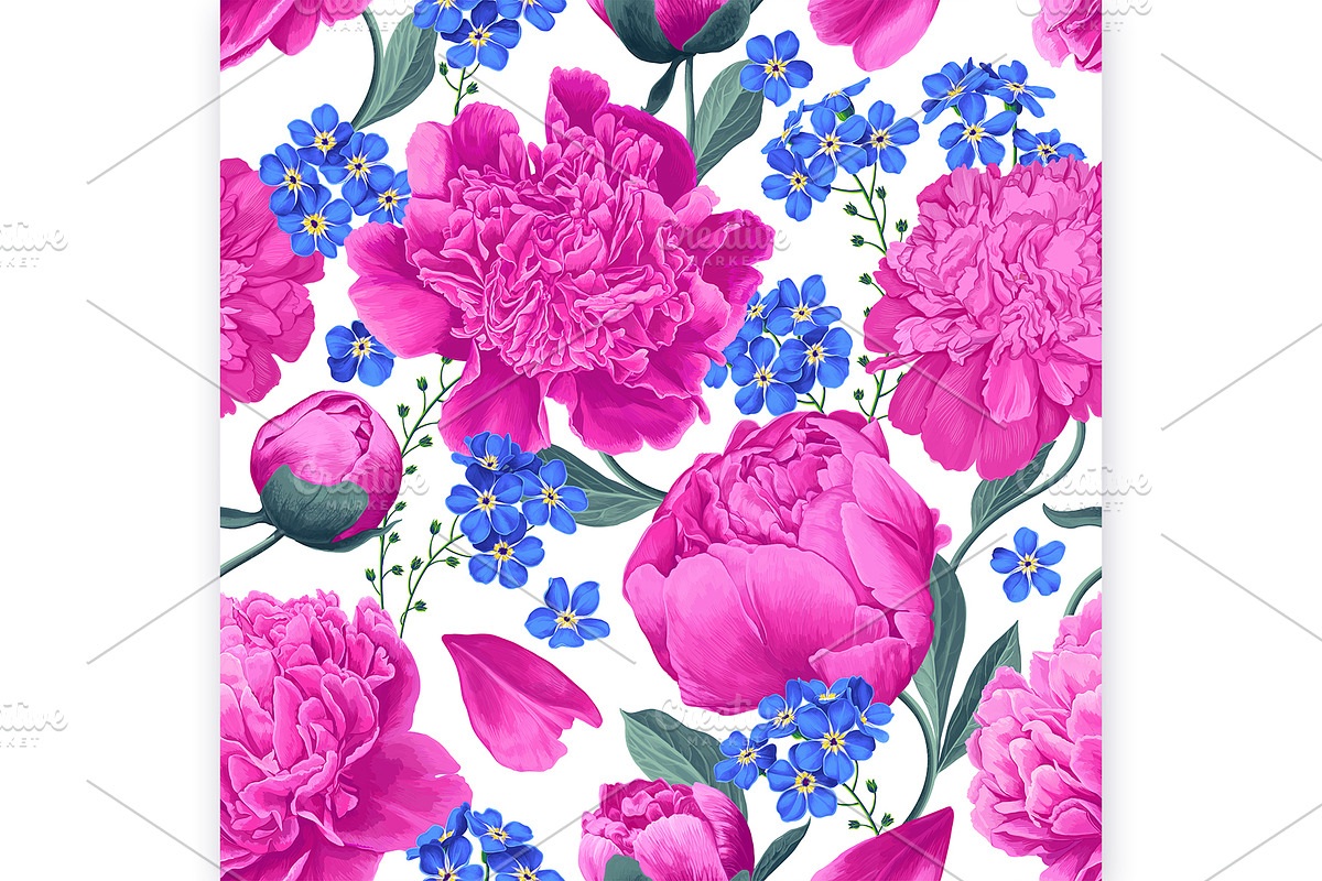 Pattern Peonies Forget-Me-Not, a Pattern Graphic by MarynaPetrovska (Photo 3 of 12)