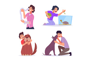 Pets owners. Cat and dogs playing, an Animal Illustration by Onyx