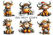 Funny Christmas Highland Cow Clipart, an Illustration by Craft Nest (Thumbnail 8 of 8)