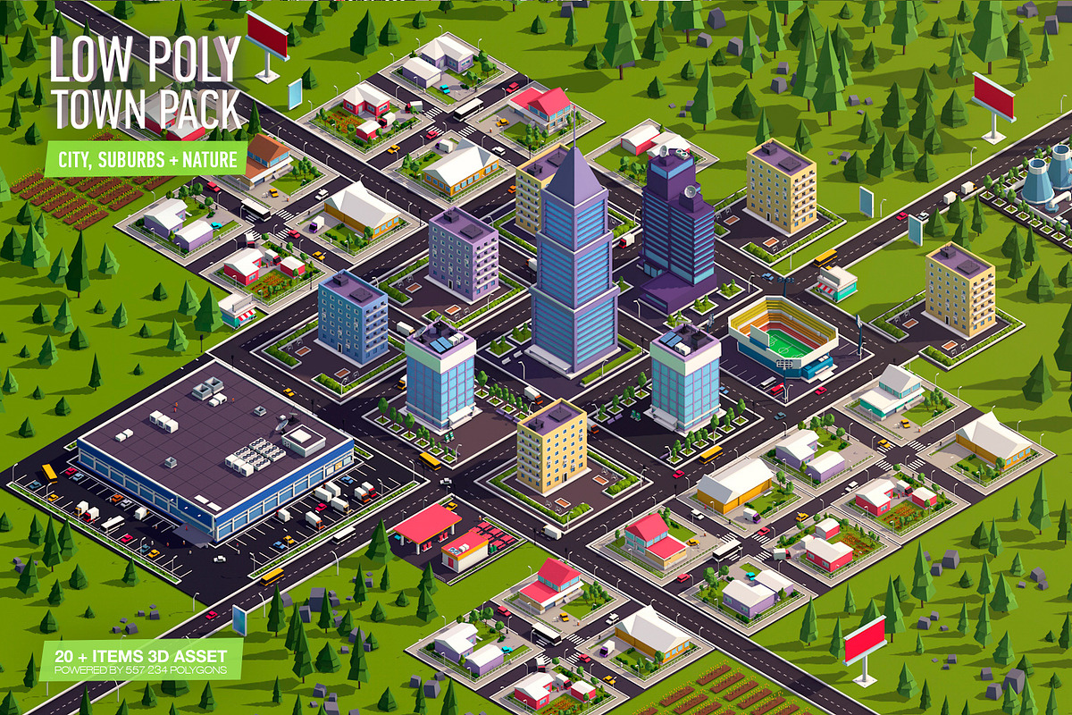Cartoon Low Poly Town City Pack, an Environmental 3D Model by Anton Moek (Photo 1 of 11)