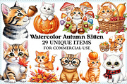 Watercolor Autumn Kitten Clipart, an Illustration by Craft Nest (Thumbnail 1 of 6)