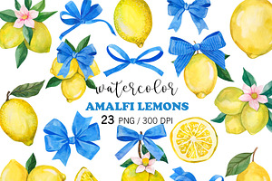 Amalfi Lemon Watercolor Clipart PNG