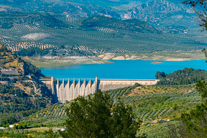 panoramic view of the Iznajar reservoir dam, Spain, a Photo by Nito