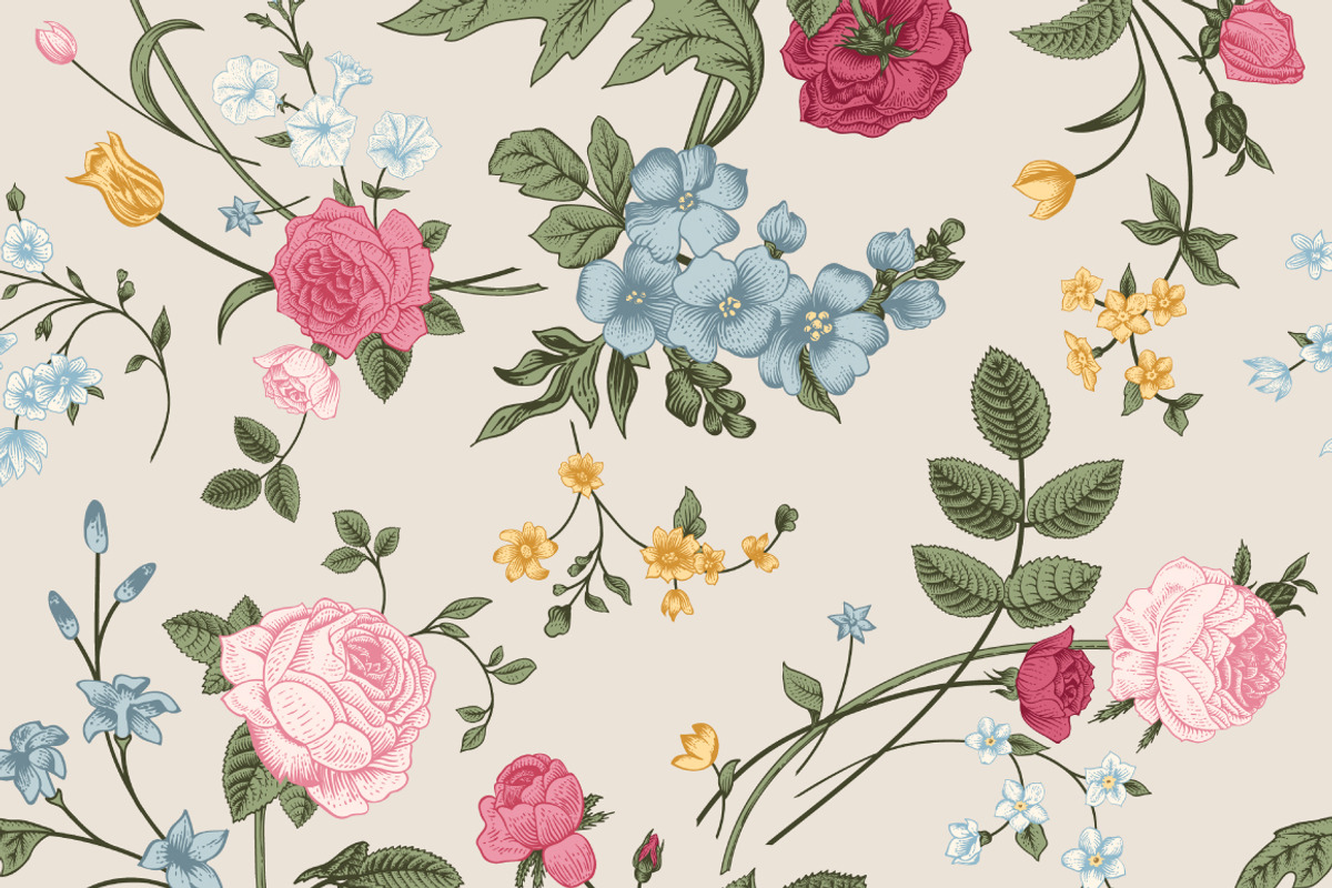 Vector vintage floral pattern. Set. preview 2