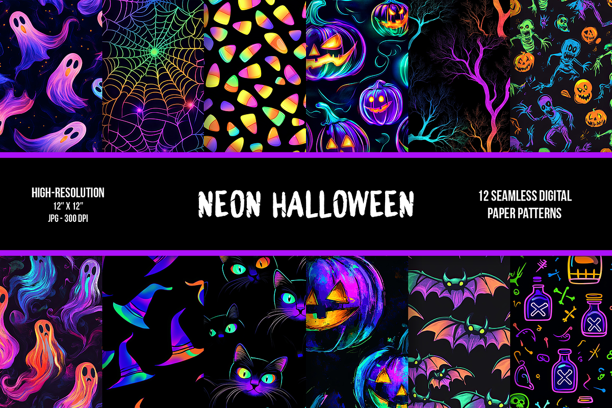 Neon Halloween Digital Paper, a Pattern Graphic by Chromolume Studio (Photo 1 of 28)