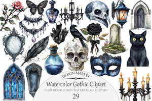 Watercolor Gothic Clipart, an Illustration by Design Market