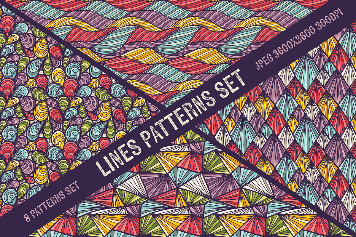 Lines and waves seamless patterns preview 2