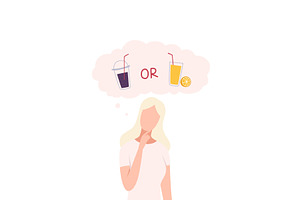 Girl Trying to Make Decision, Soda, a Person Illustration by TopVectors