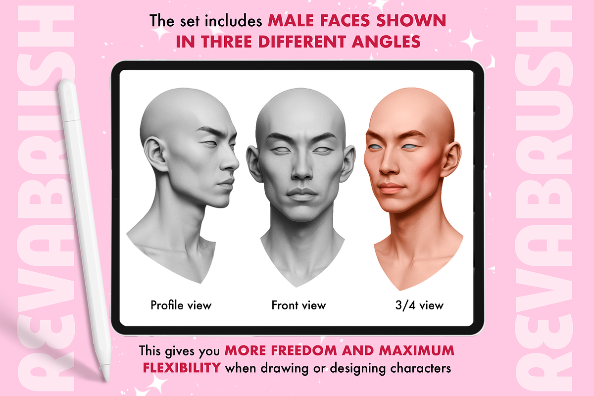 Procreate Male Head Portrait brushes, a Brush Add-On by Revabrush (Photo 3 of 9)